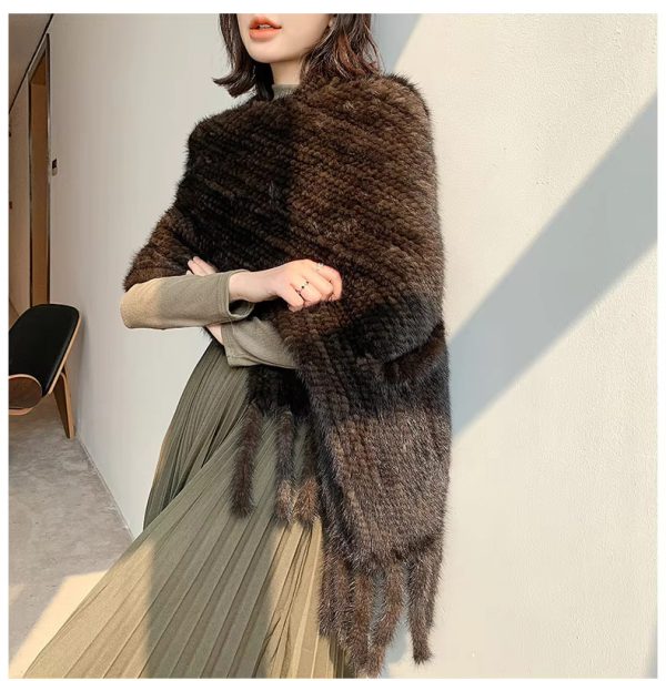 Real Mink Fur Knitted Pashmina Scarves Long Style Large Winter Scarf - Image 14