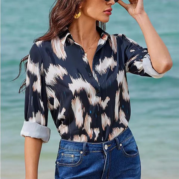 Button-Up Shirt with Loose Fit and Floral Patterns