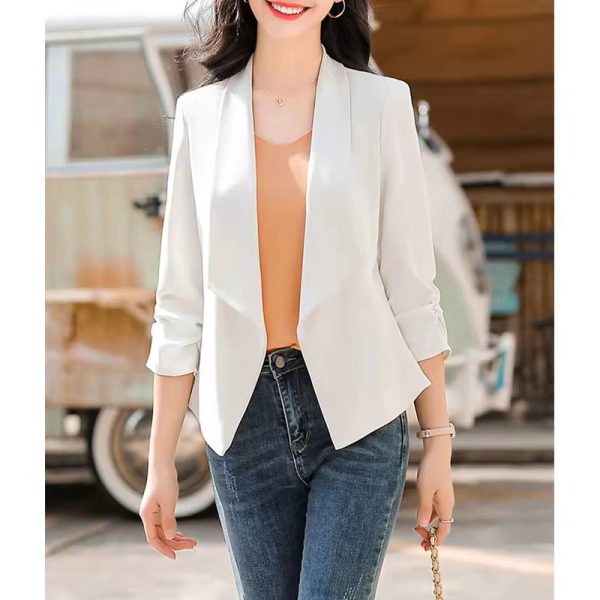 Elegant 3/4 Sleeve Slim Shirring Korean Fashion 3/4 Sleeve Casual Suit Coat - Image 3