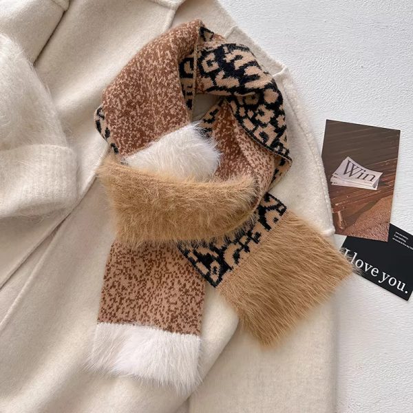 Leopard Pattern Knitting Thick Soft Warm High Quality Cashmere Warm Muffler - Image 4