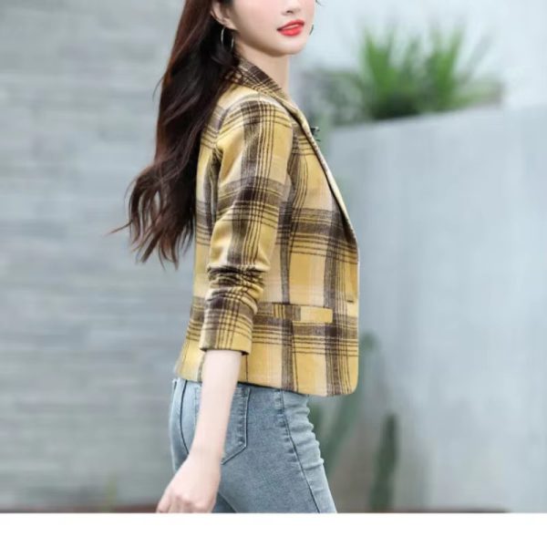 Turn-down Collar Cardigan Plaid Fashion Vintage Stylish Long Sleeve Coats - Image 4