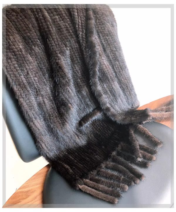 Real Mink Fur Knitted Pashmina Scarves Long Style Large Winter Scarf - Image 15