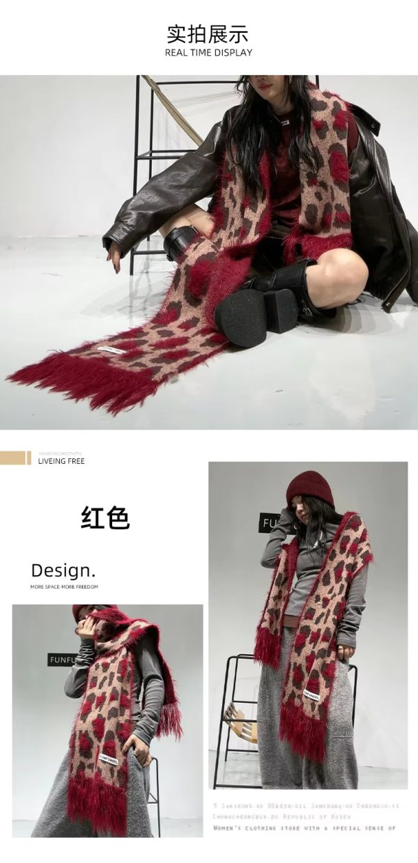 Leopard Print Fashion High Quality Cashmere Thick Warm Scarf Shawl - Image 3