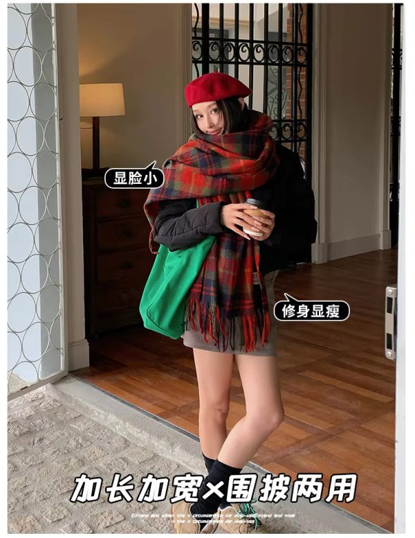 Plaid Fashion Bib Double-sided Long Imitation Cashmere Thickened Scarves - Image 9