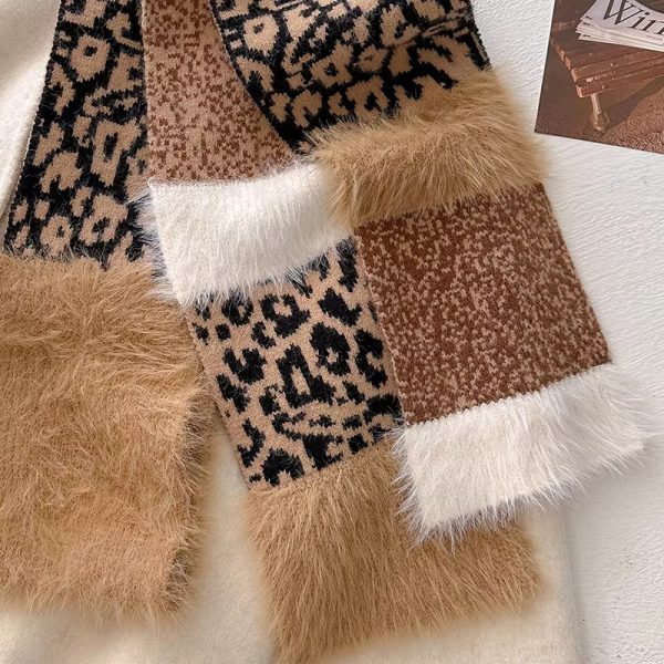 Leopard Pattern Knitting Thick Soft Warm High Quality Cashmere Warm Muffler - Image 5