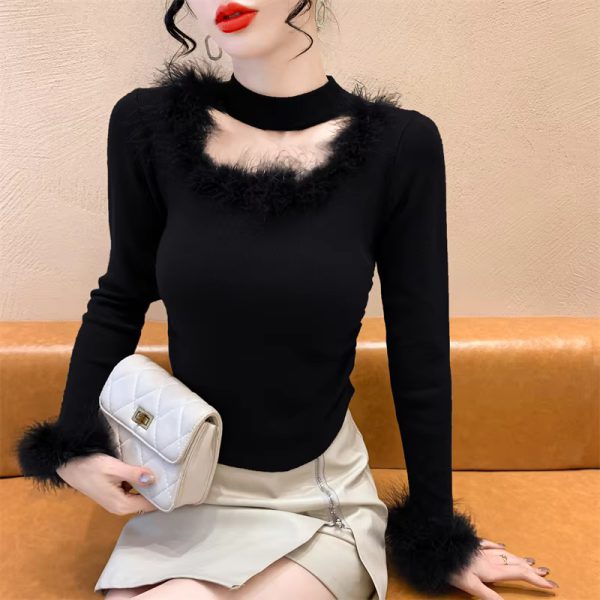 Fluffy Fashion Square collar Hollow Out Tops - Image 9