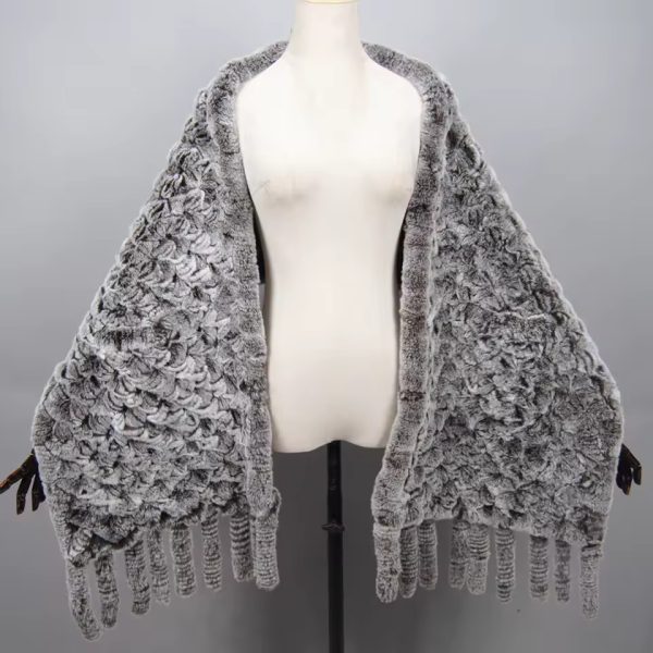 Knitted  Real Rex Rabbit Fur Tassel Neck Warm Long Scarves - Image 5