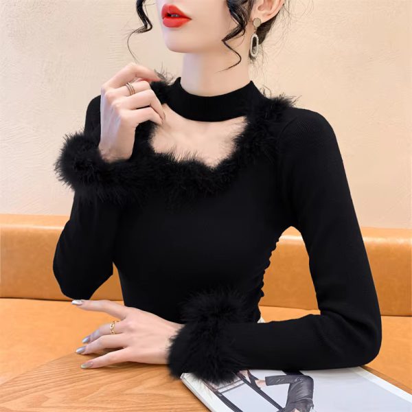 Fluffy Fashion Square collar Hollow Out Tops - Image 10