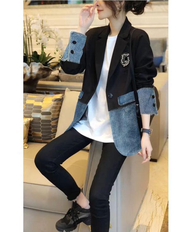 Casual Fashion Denim Patchwork Embroidery All-match Outwear Blazers - Image 2