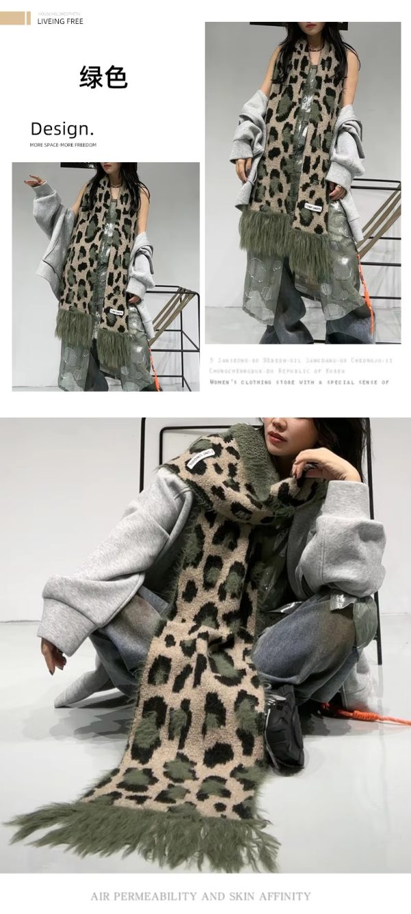 Leopard Print Fashion High Quality Cashmere Thick Warm Scarf Shawl - Image 2