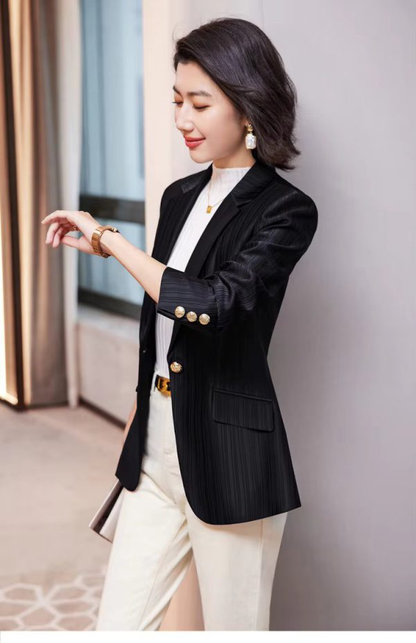 Luxury Bright Striped Long Sleeve  Elegant Single Golden Button Formal Suits - Image 2