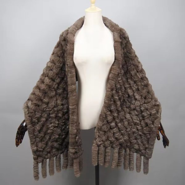 Knitted  Real Rex Rabbit Fur Tassel Neck Warm Long Scarves - Image 7