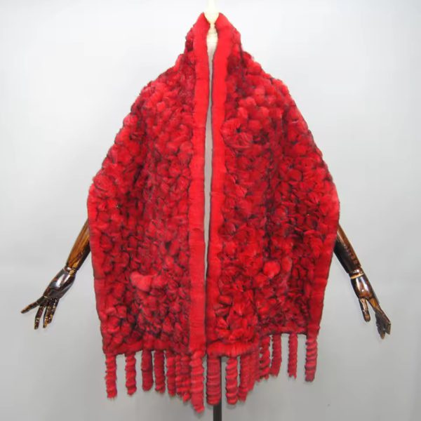 Knitted  Real Rex Rabbit Fur Tassel Neck Warm Long Scarves - Image 6