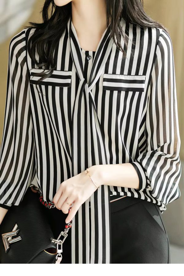 Elegant Striped Printing fashion Long Sleeve Shirt - Image 4