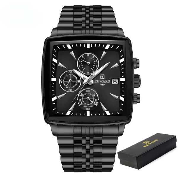 Steel Waterproof Quartz Chronograph Sport Male Square Clock