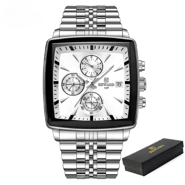 Steel Waterproof Quartz Chronograph Sport Male Square Clock - Image 2