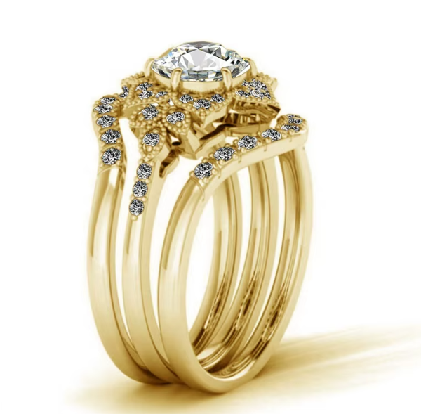 Three-piece Zircon Flower Simple Creative Banquet Rings - Image 3