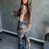 Tie Dye Print Full Sleeve Single Breasted Shirts Tops and Flare Pants Two 2 Piece Set - Image 2