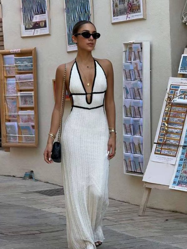 Trendy Empire Backless Lace-Up Sleeveless Halter Maxi Dress - Image 2