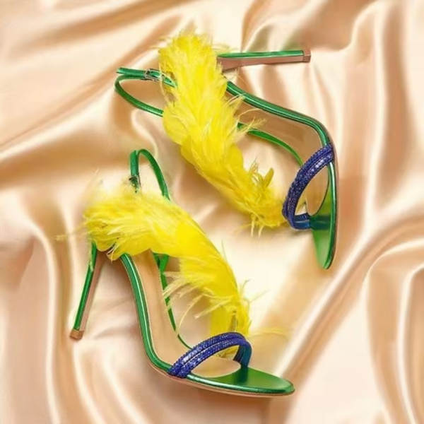 Trendy Feather Sweet Open Heel Party Back Strap Heels Sandals - Image 2