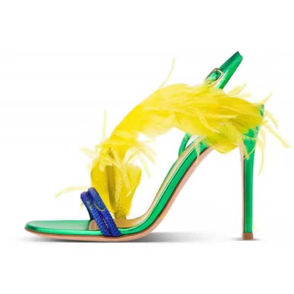 Trendy Feather Sweet Open Heel Party Back Strap Heels Sandals - Image 4