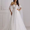 V-Neck Half Sleeves With Train Tulle Bridal Wedding Gowns