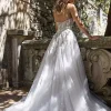 V-Neck Half Sleeves With Train Tulle Bridal Wedding Gowns - Image 3
