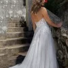 V-Neck Half Sleeves With Train Tulle Bridal Wedding Gowns - Image 4