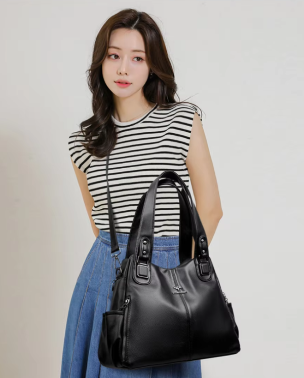 Vintage Genuine Soft PU Leather Shoulder Casual Tote Bag - Image 2