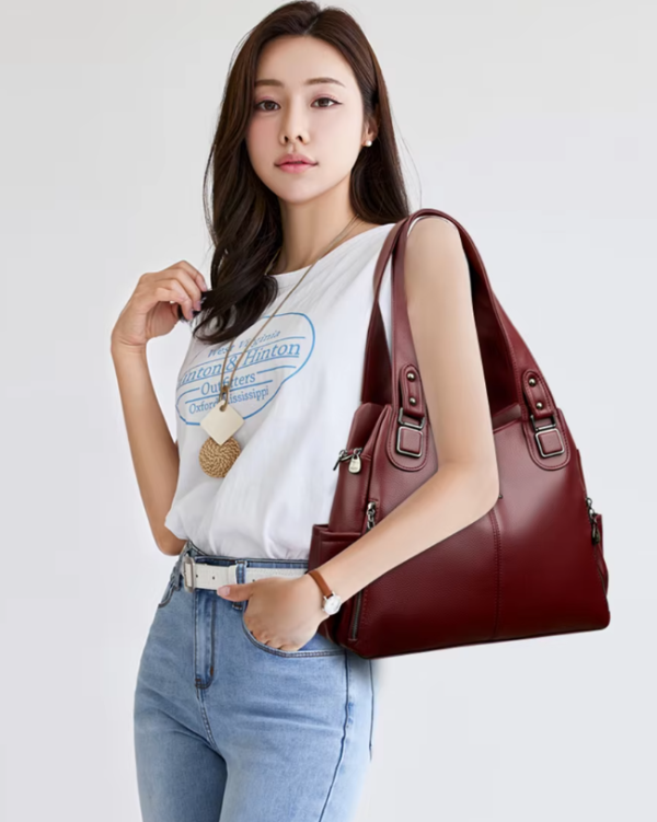 Vintage Genuine Soft PU Leather Shoulder Casual Tote Bag - Image 5