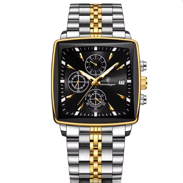 Waterproof Luminous Calendar Chronograph Stainless Steel Quartz Square Men's Watches - Image 2