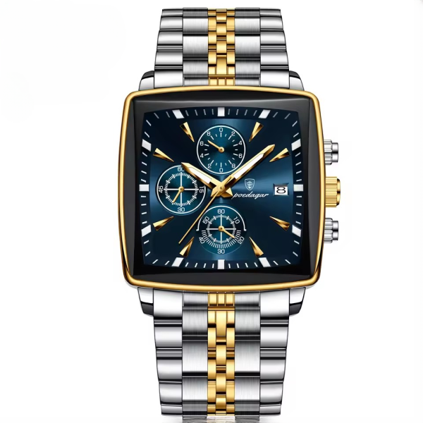 Waterproof Luminous Calendar Chronograph Stainless Steel Quartz Square Men's Watches - Image 3