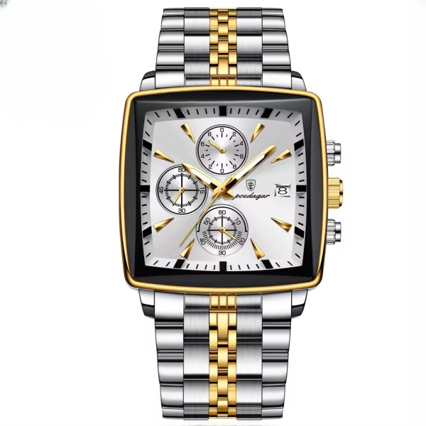 Waterproof Luminous Calendar Chronograph Stainless Steel Quartz Square Men's Watches