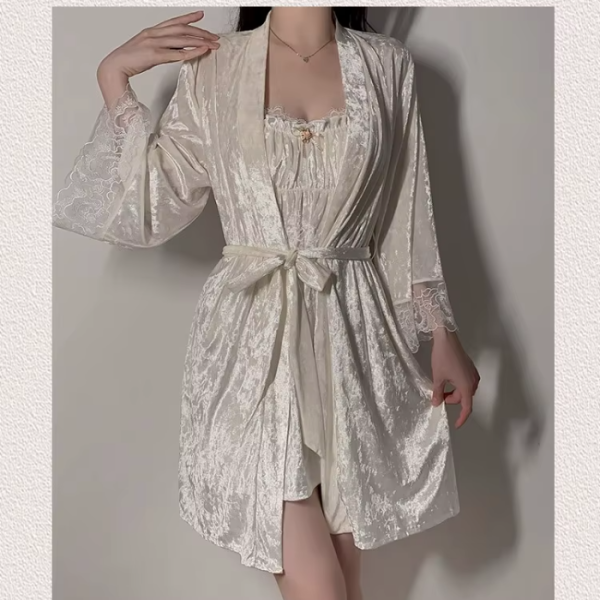 Luxury Velvet Pajamas Slimming Suspender Nightgown Suit - Image 6