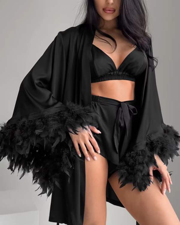 Feathers Long Sleeve Sleepwear Female Bra Casual Suits With Shorts