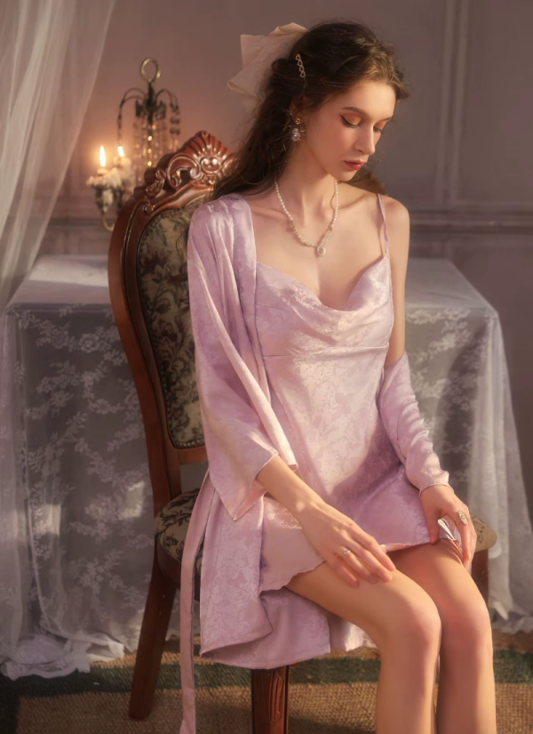 Intimate Suspender Butterfly Satin Nightgown Sleepwear Set - Image 7