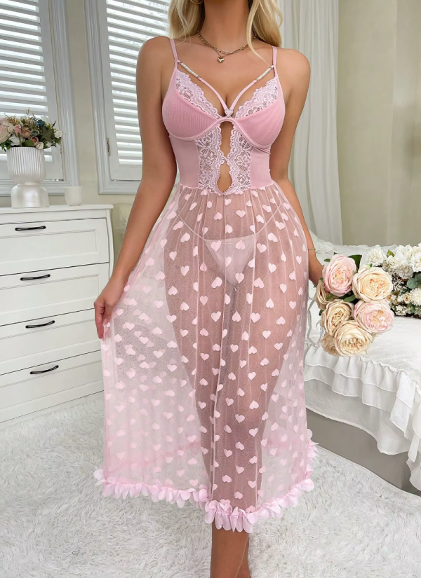 Pearl Intimate Decoration Lace Pajama Long Night Dress - Image 5