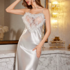 Fashion Ice Silk Lace Long Nightgown Suspender Sleepwear - Image 5
