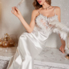 Fashion Ice Silk Lace Long Nightgown Suspender Sleepwear - Image 2