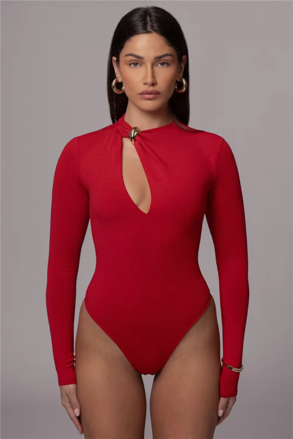 Fashion Solid O Neck Long Sleeve Elegant Bodysuits - Image 2