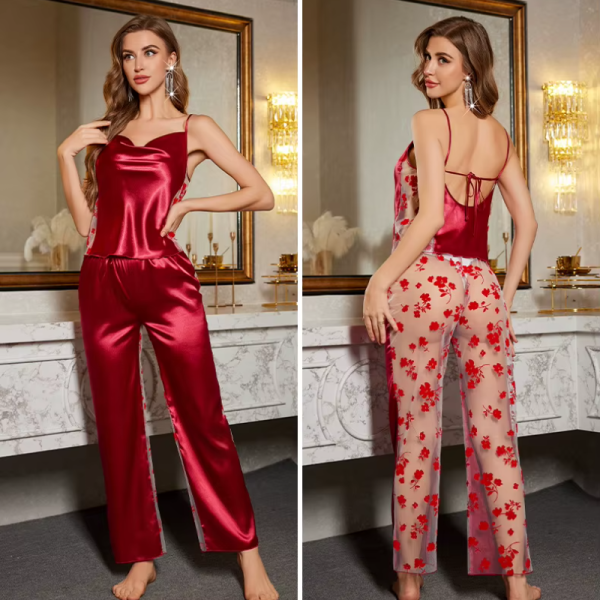 Perspective Mesh Trouser Intimate Satin Nightwear - Image 8