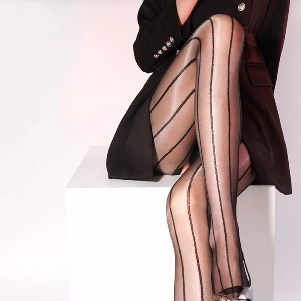 Slimming Vertical Stripes Shiny Lines Stockings - Image 3