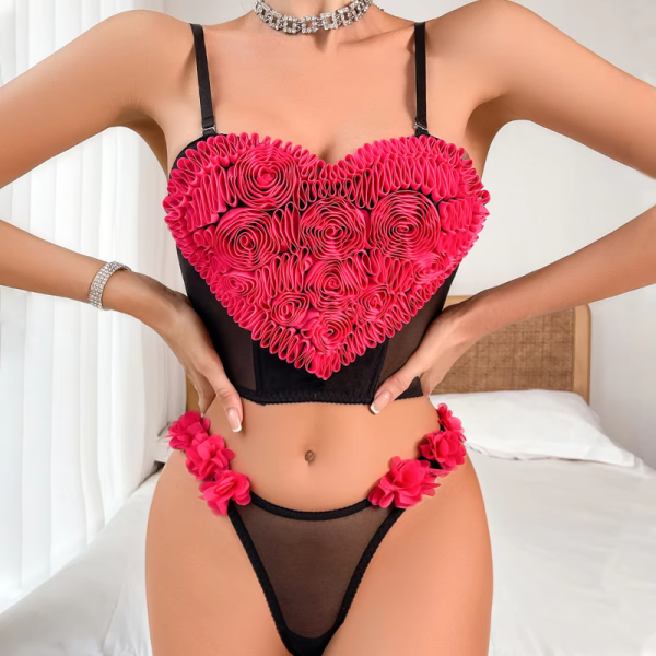 Comfortable Ultra-thin Heart Flowers Erotic  two-piece Set - Image 8