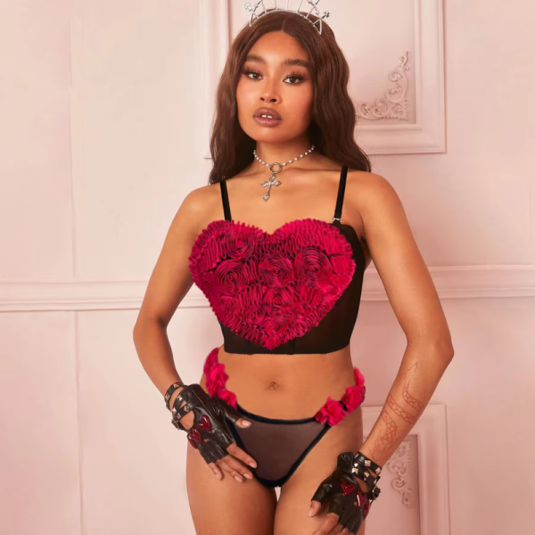 Comfortable Ultra-thin Heart Flowers Erotic  two-piece Set - Image 4