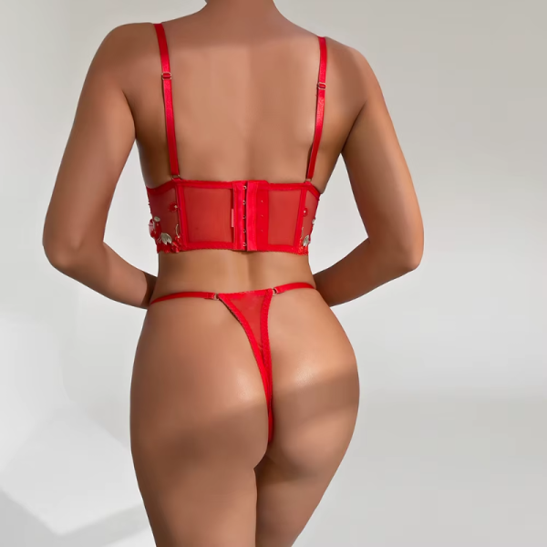 Embroidery Cherry Underwire Bra Two-piece Set - Image 6