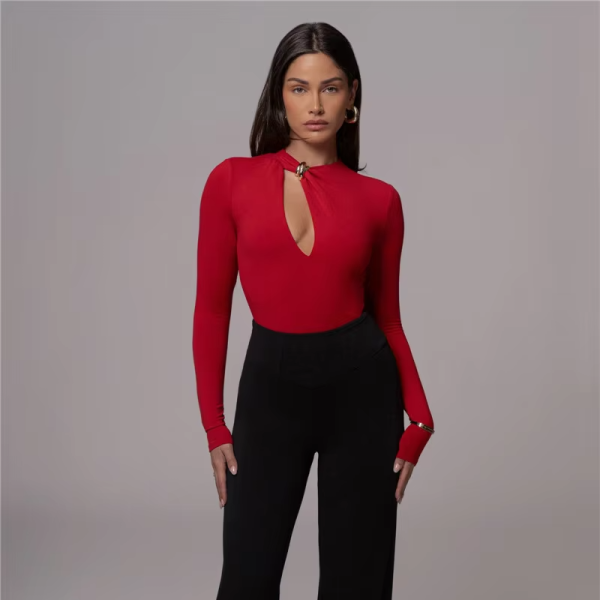 Fashion Solid O Neck Long Sleeve Elegant Bodysuits - Image 12