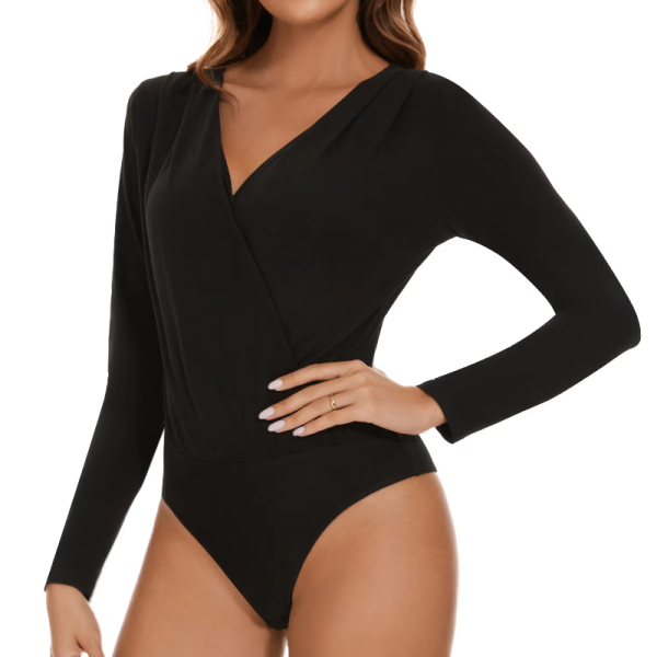 Cross Wrap Design Long Sleeve Streetwear Bodysuit - Image 6