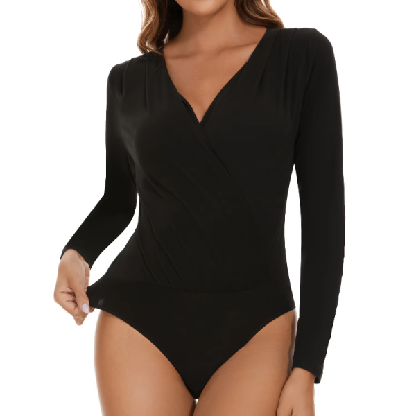 Cross Wrap Design Long Sleeve Streetwear Bodysuit - Image 5