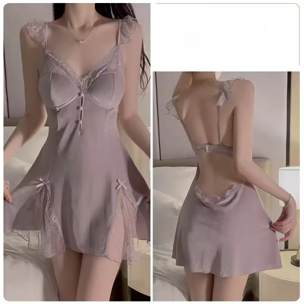 Velvet Lace Splicing Pajamas Night Suit Straps Nightgown - Image 2