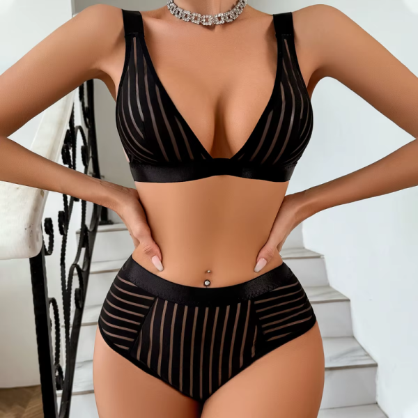 Fashion Quick-drying Erotic Striped Two-Piece Underwear Set